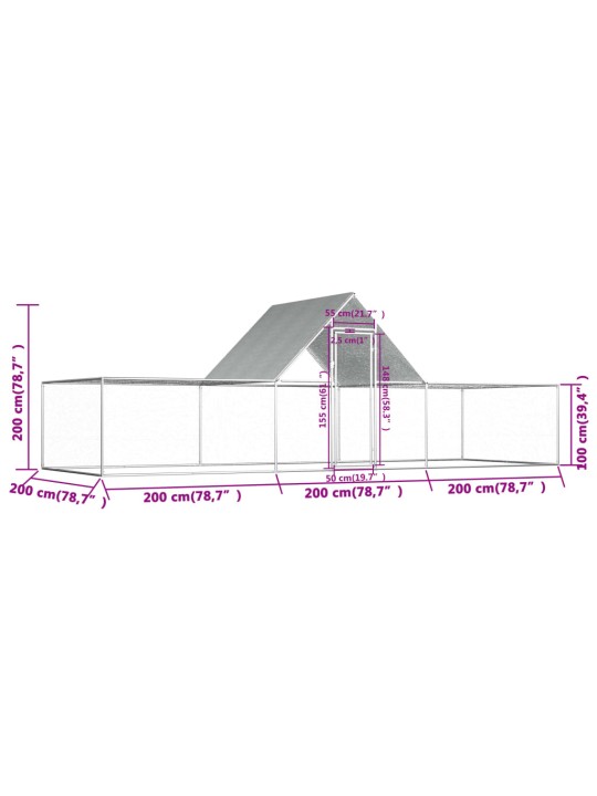 Kanahäkki 6x2x2 m galvanoitu teräs