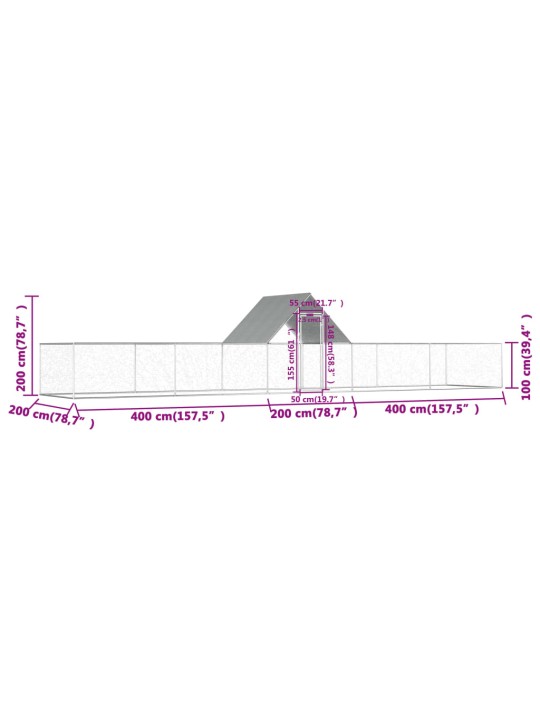 Kanahäkki 10x2x2 m galvanoitu teräs