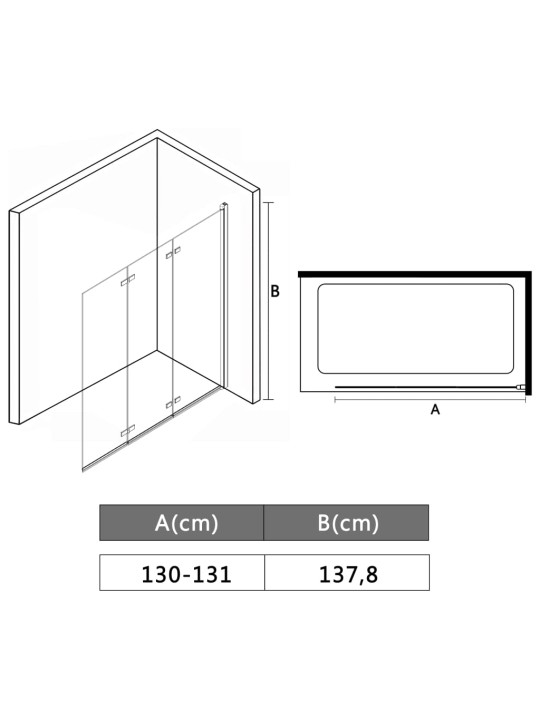 Taittuva suihkukaappi 3 paneelia ESG 130x138 cm