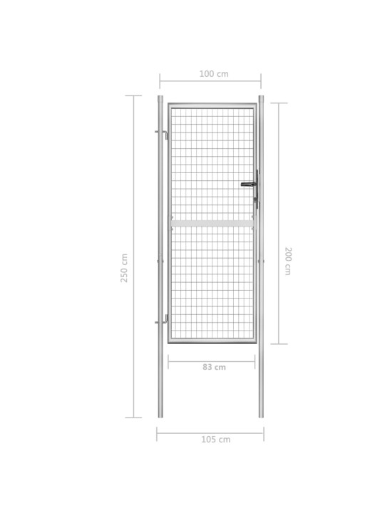 Puutarhaportti galvanoitu teräs 105x250 cm hopea