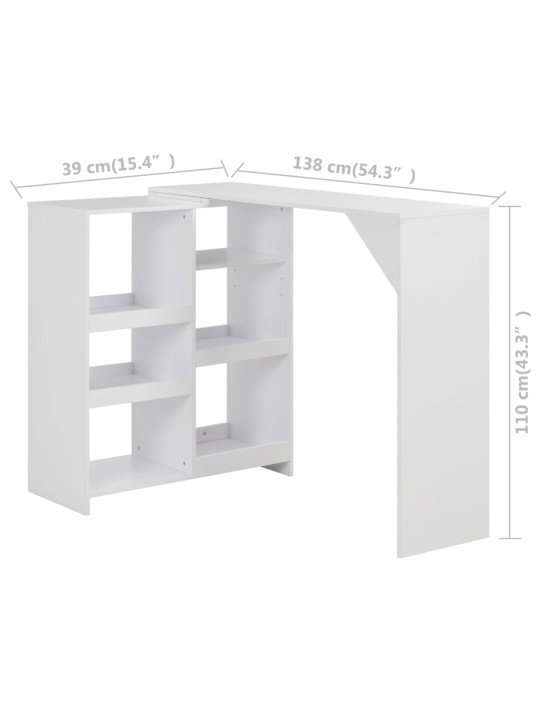 Baaripöytä siirrettävällä hyllyllä valkoinen 138x39x110 cm