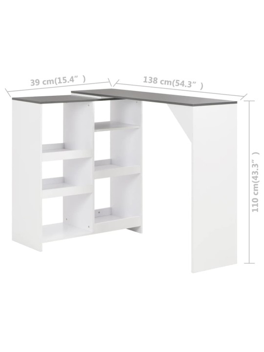 Baaripöytä siirrettävällä hyllyllä valkoinen 138x39x110 cm