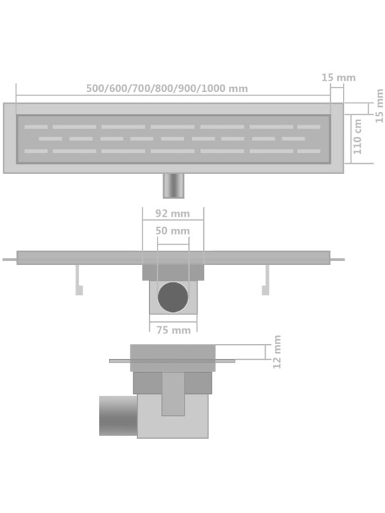 Lineaarinen suihkukaivo 2 kpl viiva 630x140mm ruostumaton teräs