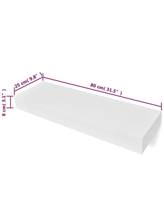 Seinähyllyt laatikoilla 2 kpl piilokiinnitys valkoinen 80 cm