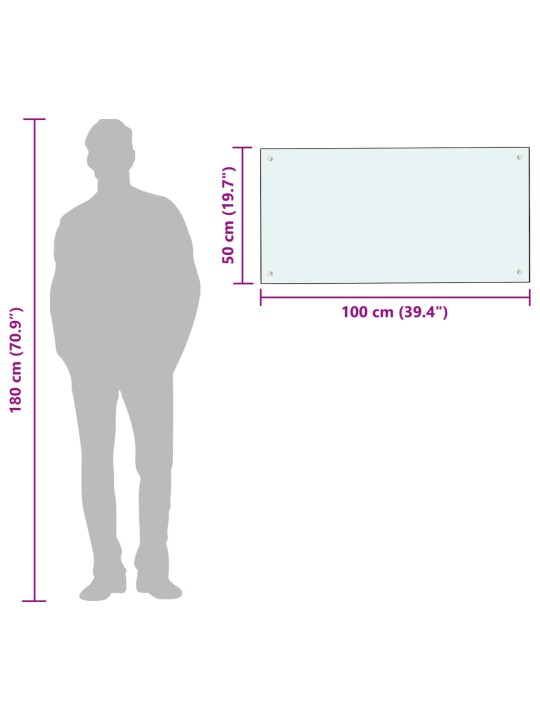 Keittiön roiskesuoja valkoinen 100x50 cm karkaistu lasi