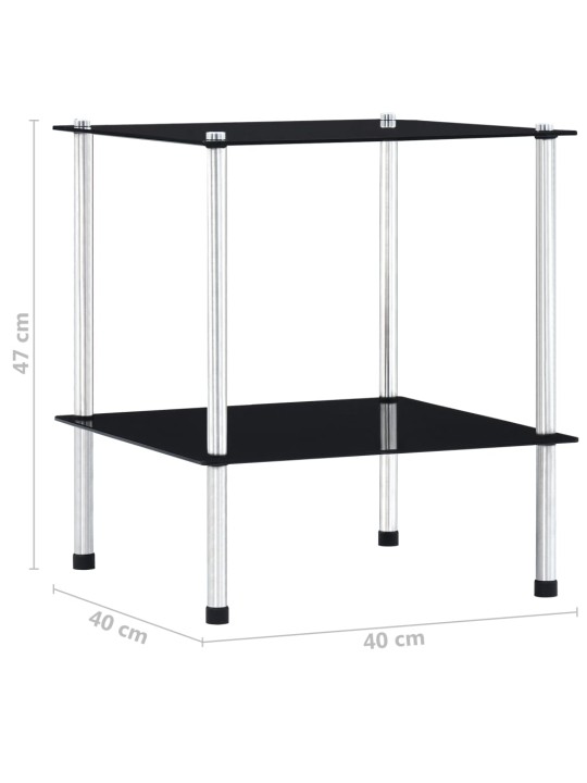 2-kerroksinen hylly musta 40x40x47 cm karkaistu lasi