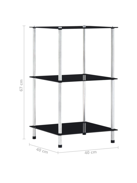 3-kerroksinen hylly musta 40x40x67 cm karkaistu lasi