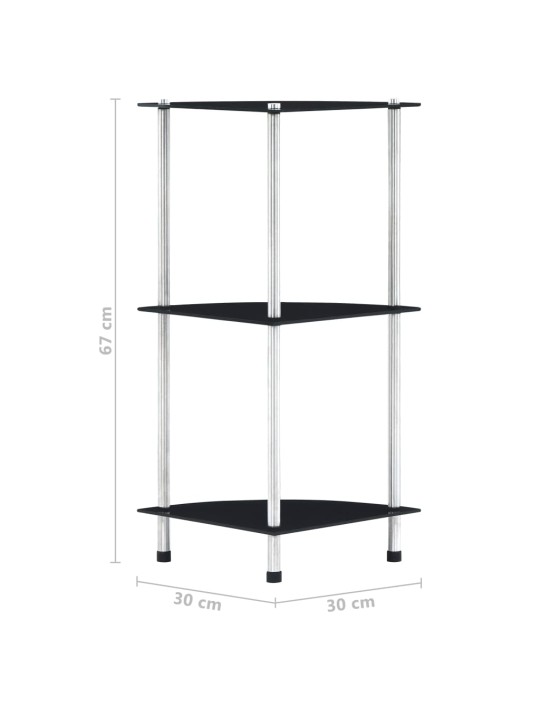 3-kerroksinen hylly musta 30x30x67 cm karkaistu lasi