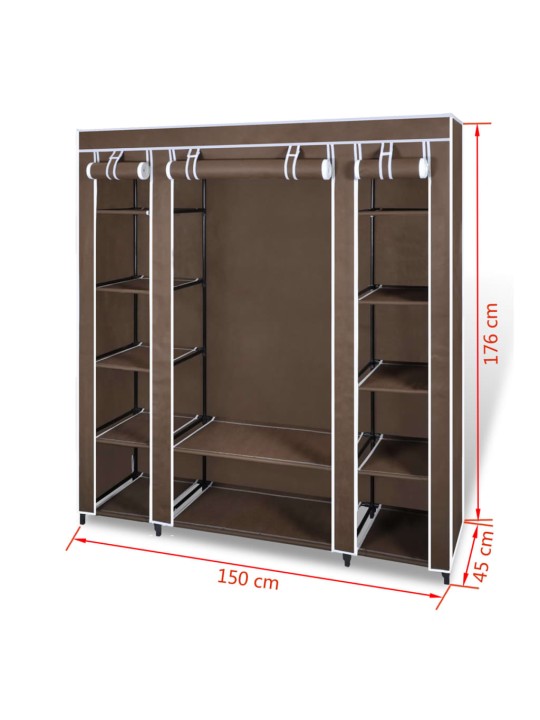 Vaatekaappi lokeroilla ja tangoilla kangas 45x150x176 cm ruskea