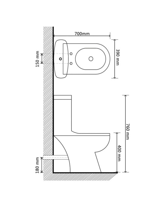 WC-pytty vesisäiliöllä valkoinen