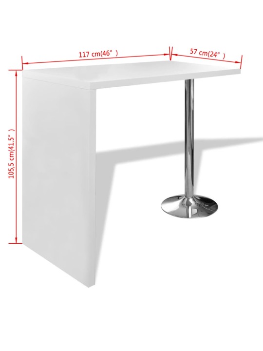 Baaripöytä 1 teräsjalalla MDF Korkeakiilto Valkoinen