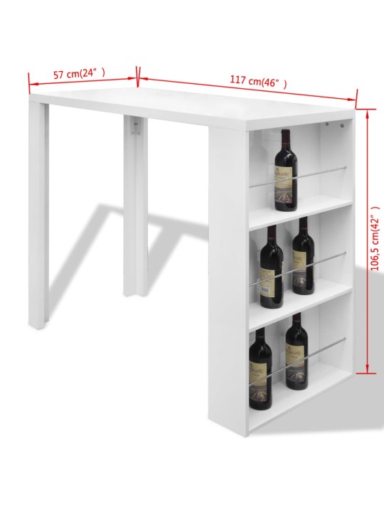 Baaripöytä viinipullotelineellä MDF Korkeakiilto valkoinen