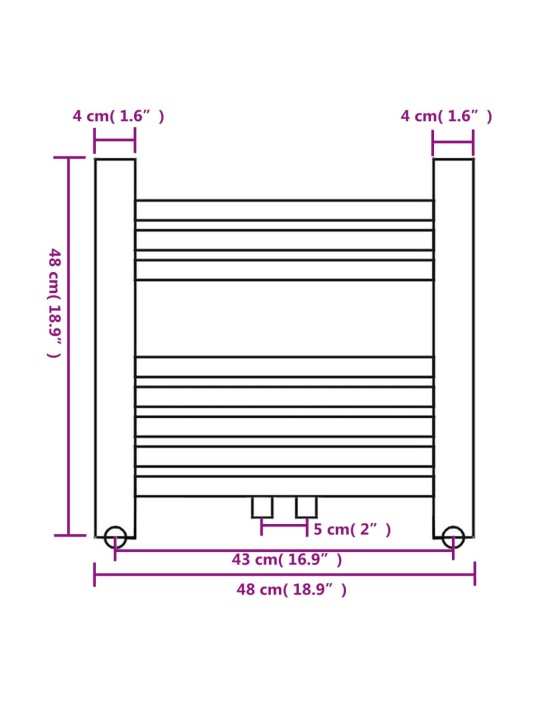 Kylpyhuoneen Keskuslämmitys Pyyheteline Suora 480 x 480 mm