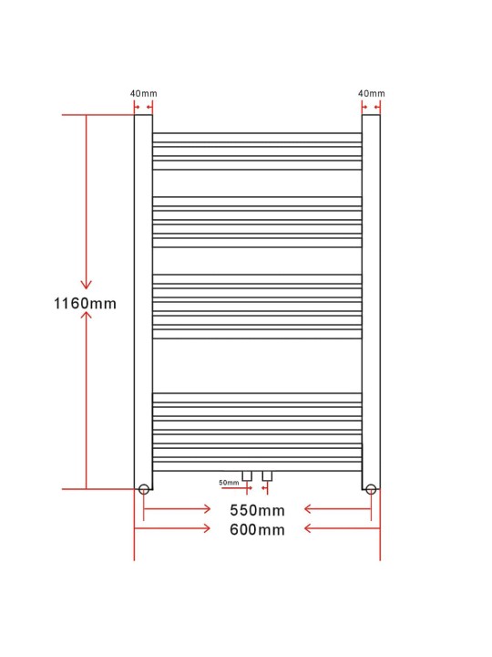 Kylpyhuoneen Keskuslämmitys Pyyheteline Kaareva 600 x 1160 mm Sivu- & Keskiliittimet