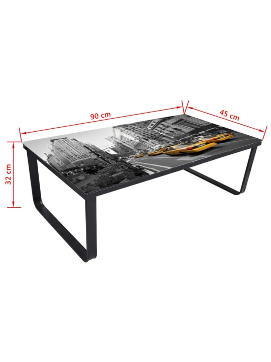 Sohvapöytä lasinen pöytälevy ja kaupunkimaisema Suorakaide