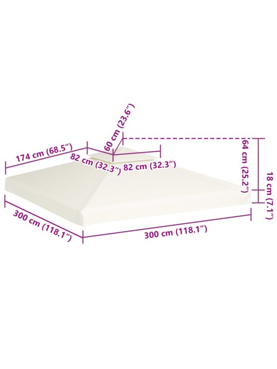 Huvimajan vaihtokatto 310 g/m² Kermanvalkoinen 3 x 3 m