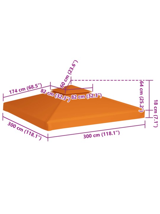 Huvimajan vaihtokatto 3 x 3 m kangas 310 g/m² oranssi