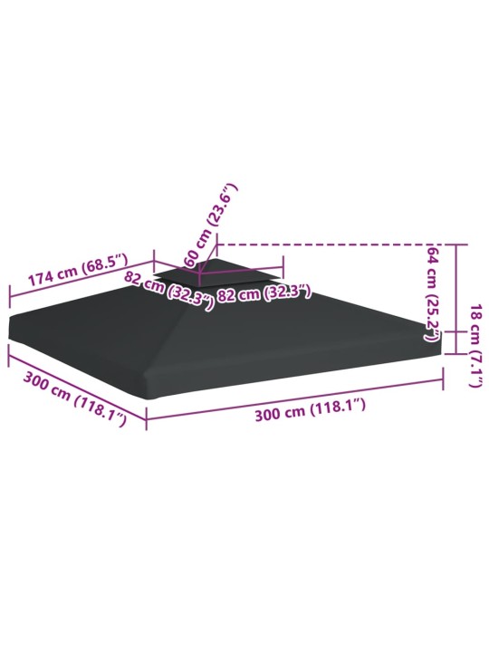 Huvimajan vaihtokatto 310 g/m² Tummanharmaa 3 x 3 m