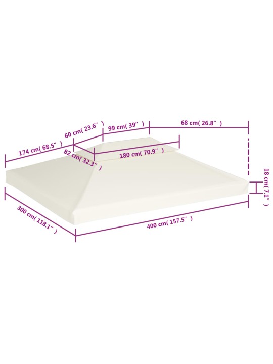 Huvimajan vaihtokatto 310 g/m² kermanvalkoinen 3 x 4 m