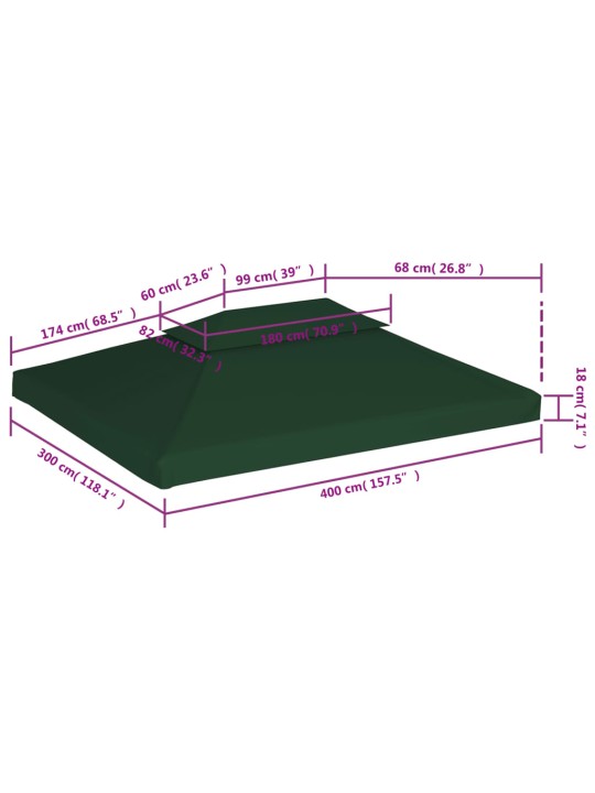 Huvimajan vaihtokatto 310 g/m² Vihreä 3 x 4 m