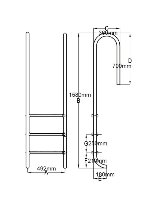 Uima-altaan tikkaat 3 askelmaa 120 cm ruostumaton 304 teräs