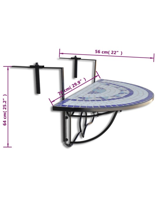 Roikkuva parvekepöytä sininen ja valkoinen mosaiikki