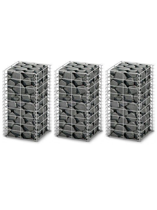 Gabion-/kivikorisarja 3 kpl galvanoitu vaijeri 25x25x50 cm