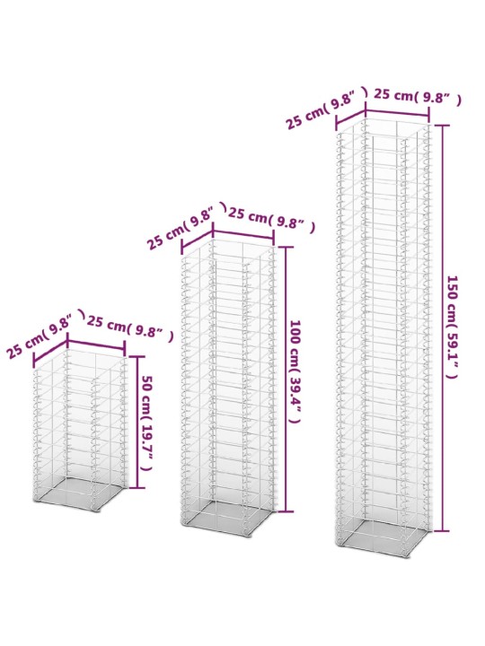 Gabion-/kivikorisarja 3 kpl galvanoitu vaijeri