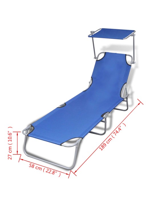 Kokoontaitettava aurinkotuoli katoksella teräs & kangas sininen