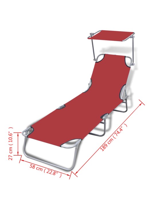 Taitettava aurinkotuoli katoksella teräs & kangas punainen