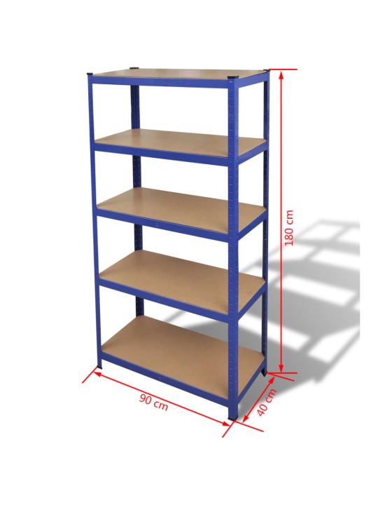 5-tasoinen Varastohylly sininen teräs ja tekninen puu