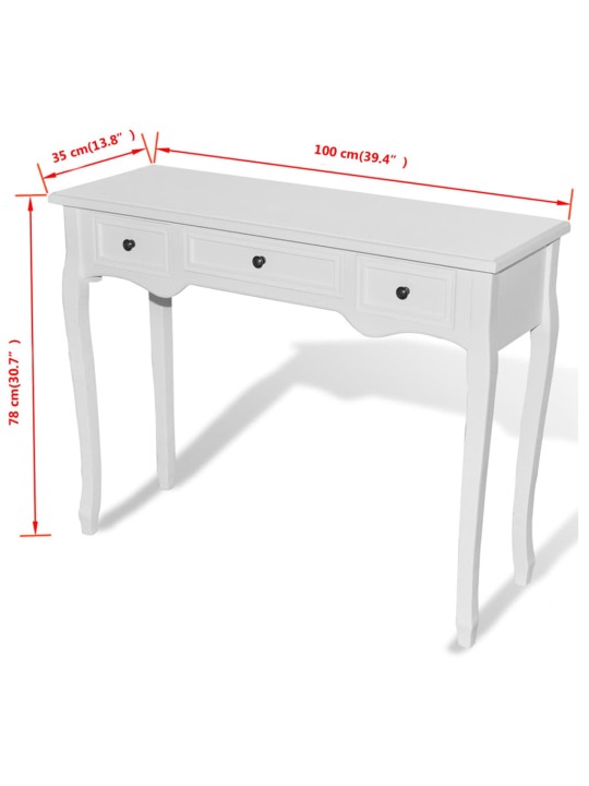 Sivupöytä 3 laatikkoa Valkoinen
