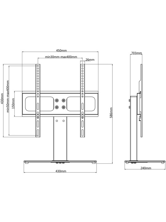 Jalusta TV-teline 26"-42" ruuduille Max VESA 400x400 mm 30 kg