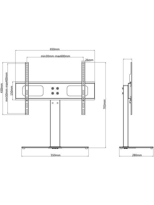 Jalusta TV-teline 37"-55" ruuduille Max VESA 600x400 mm 40 kg