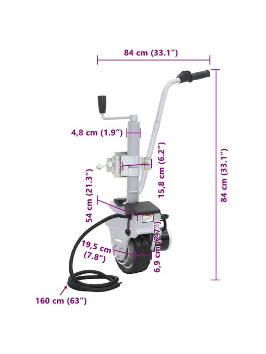 Motorisoitu peräkärryn nokkapyörä alumiini 12 V 350 W