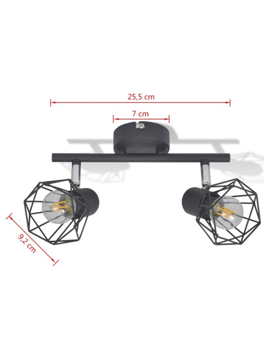 Teollistyylinen teräslanka spottivalot 2 kpl LED-hehkulamppu musta