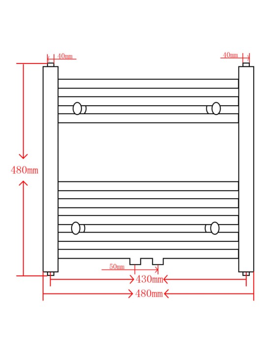 Kylpyhuoneen keskuslämmityspyyheteline harmaa kaareva 480 x 480 mm