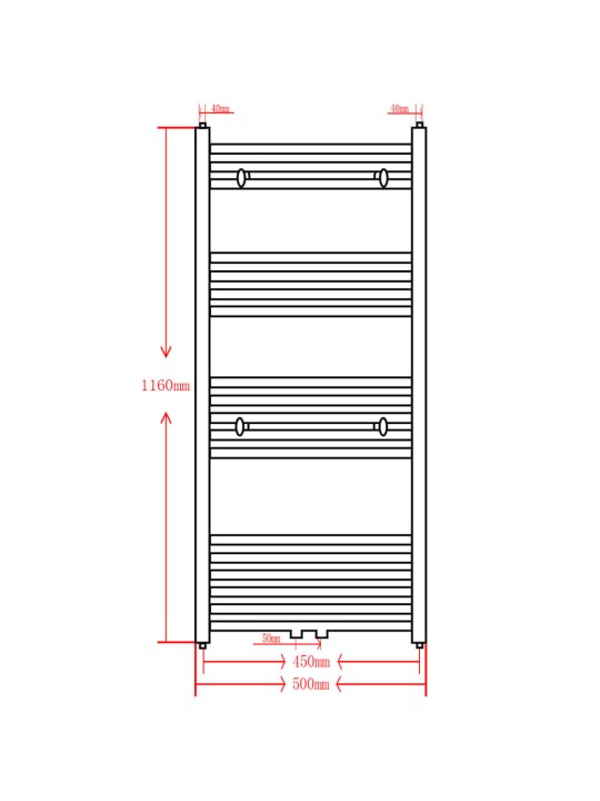 Kylpyhuoneen keskuslämmityspyyheteline harmaa kaareva 500 x 1160 mm