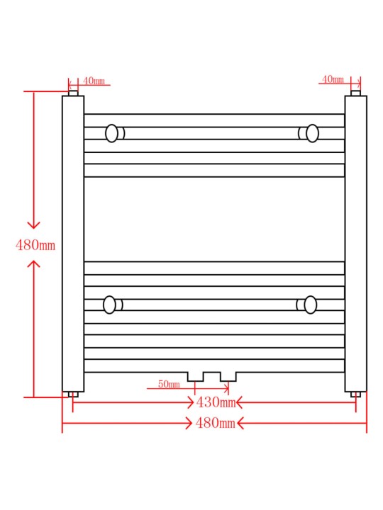 Kylpyhuoneen keskuslämmityspyyheteline musta suora 480 x 480 mm