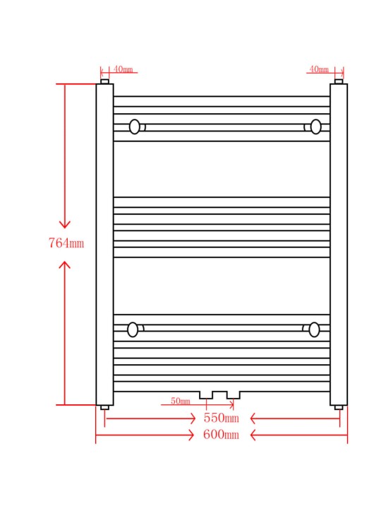 Kylpyhuoneen keskuslämmityspyyheteline musta suora 600 x 764 mm