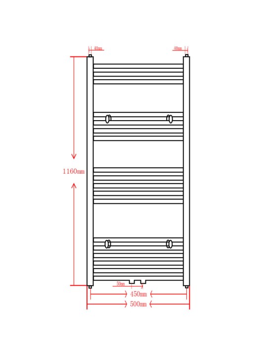 Kylpyhuoneen keskuslämmityspyyheteline musta suora 500 x 1160 mm