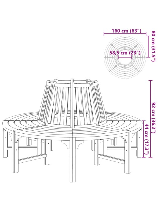 Pyöreä penkki puun ympärille ø 160 cm puu