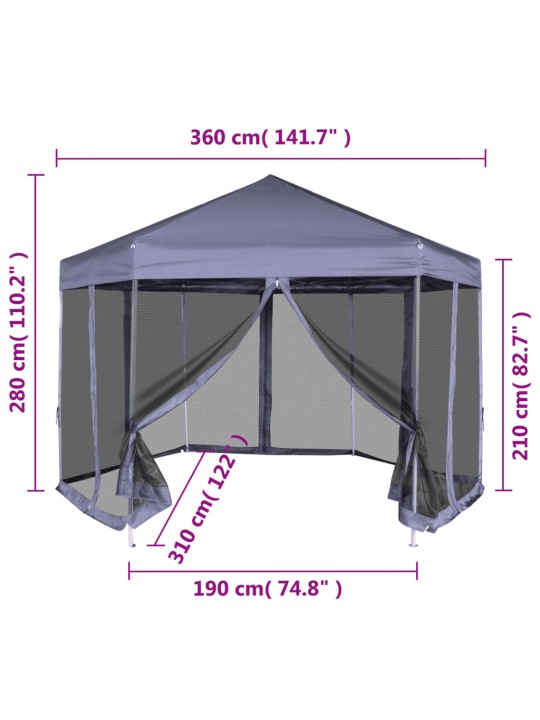 Kuusikulmainen Pop-up Juhlateltta 6 Seinää Sininen 3,6x3,1 m