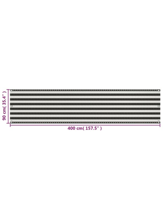 Parvekkeen Suoja HDPE 90x400 cm Antrasiitti ja Valkoinen