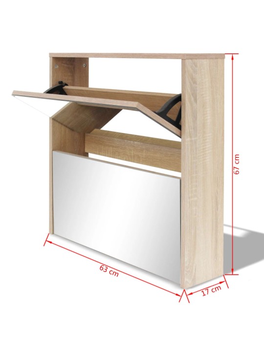 Kenkäkaappi 2 kerrosta ja peilit Tammi 63x17x67 cm