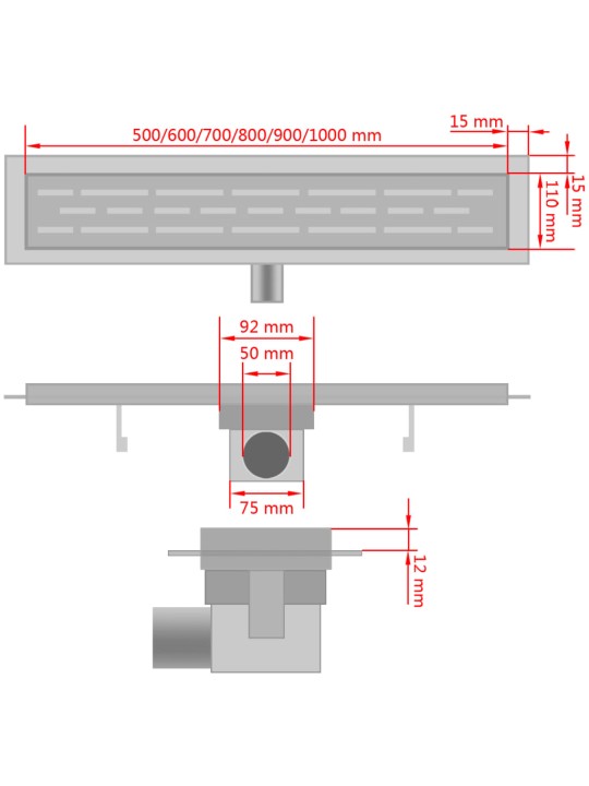 Lineaarinen suihkukaivo Aalto 530x140 mm Ruostumaton teräs