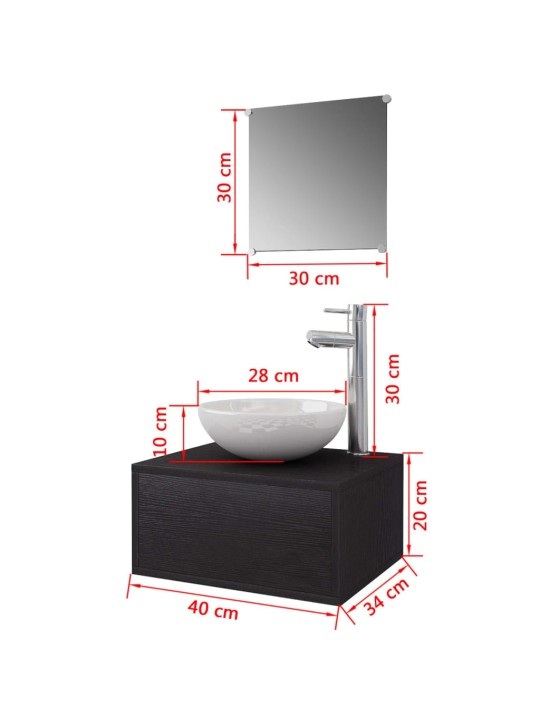 4-osainen Kylpyhuoneen Kaluste- ja Pesuallassarja Musta