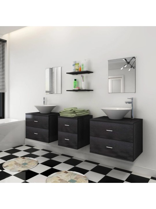 9-osainen Kylpyhuoneen huonekalusarja pesuallas ja hana musta