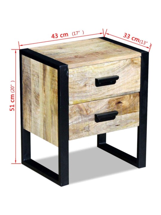 Sivupöytä 2 Laatikolla Täysi Mangopuu 43x33x51 cm