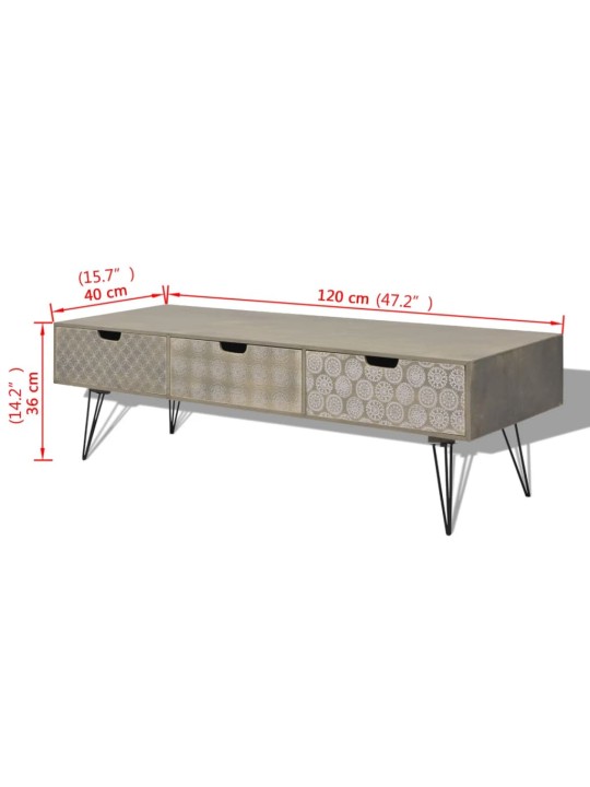 TV-taso 3:lla Laatikolla 120x40x36 cm Harmaa